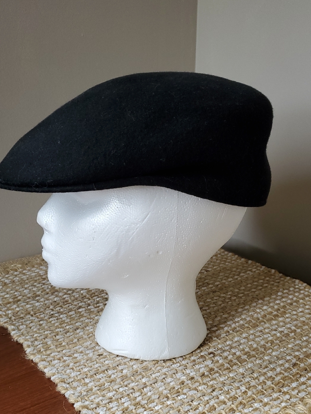 Classic Black Wool Flat Cap L/XL